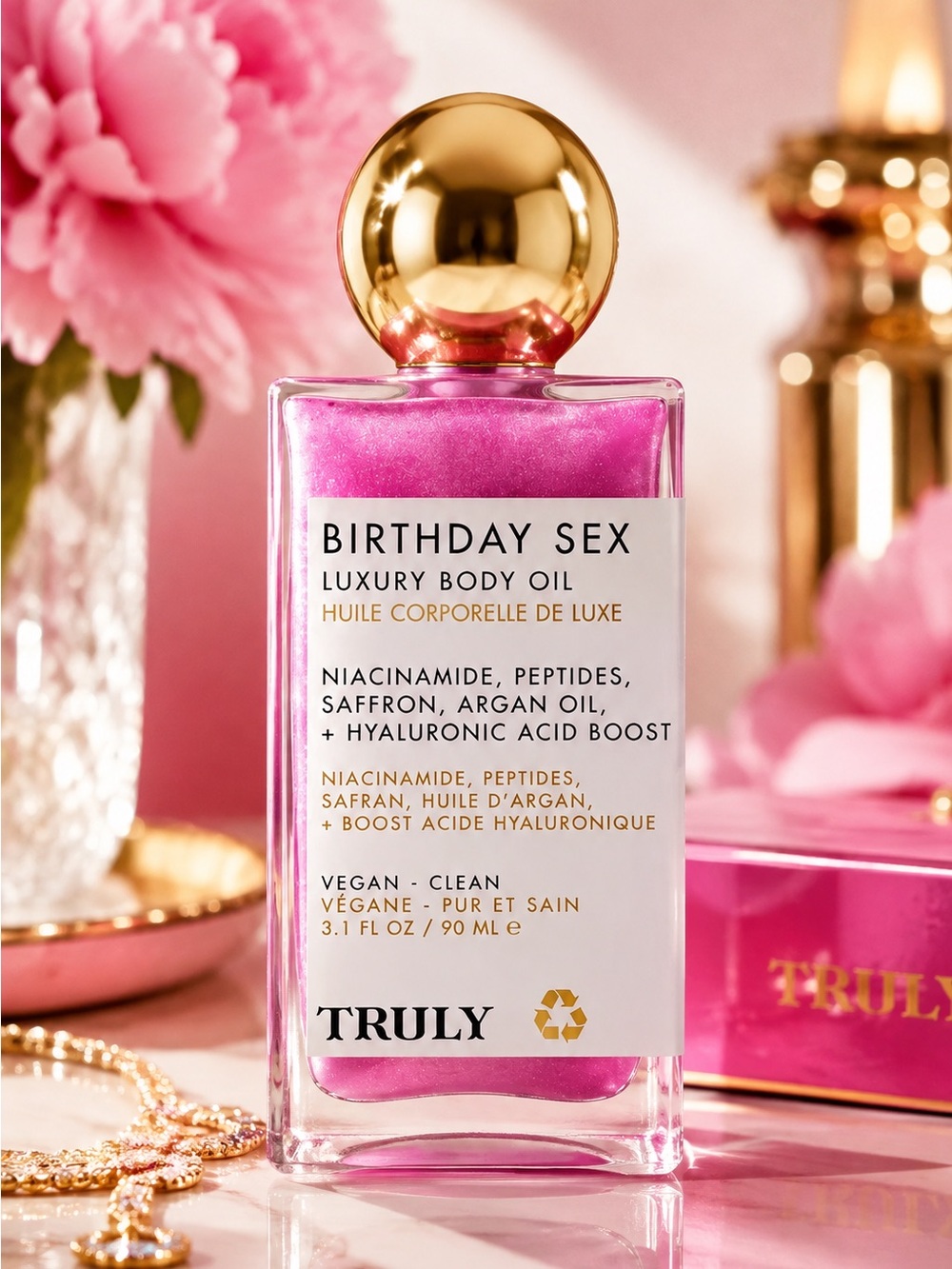 Truly Beauty Birthday Sex Luxury Body Oil 3.1 oz / 90 mL Pink Shimmer Full Size